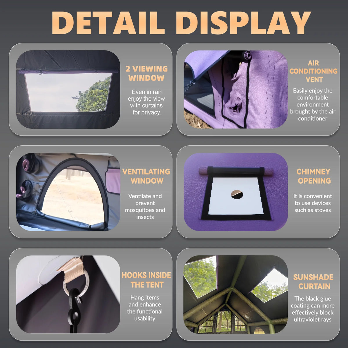 129 Square Feet Purple Inflatable Tent 6-8 Person for Camping,4 Season Easy Setup Waterproof Oxford Air Tent House with Tarp