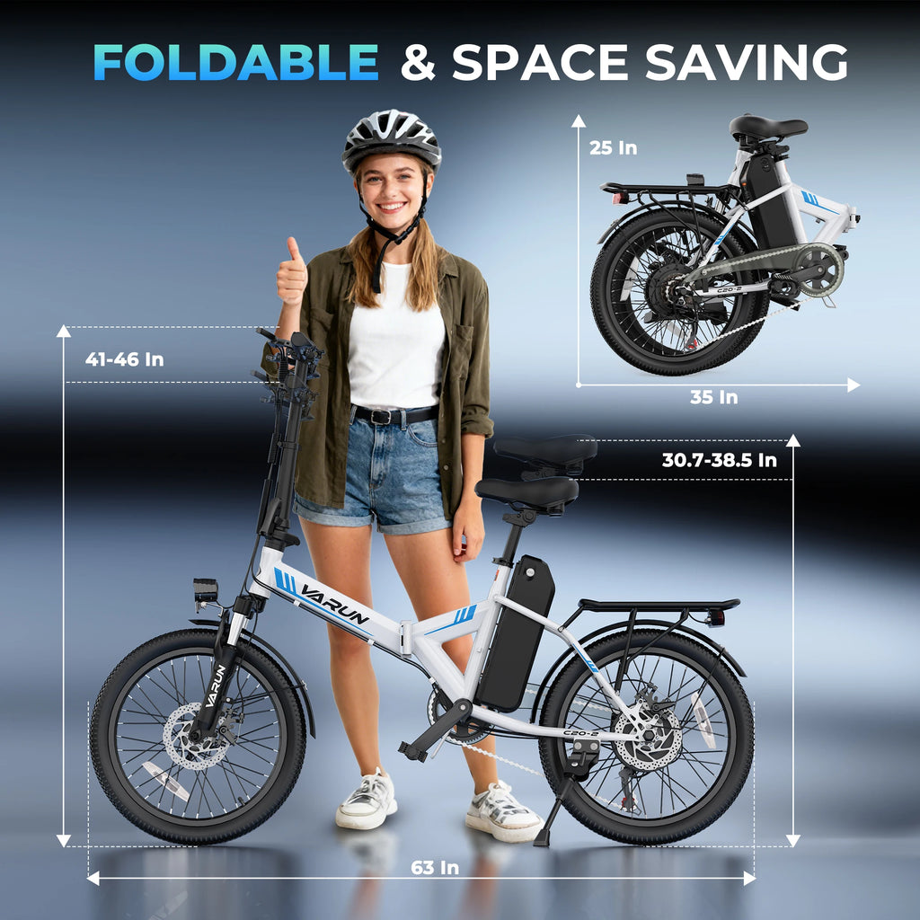Varun C20-2 Adult Electric Bike, 500W Peak Power, 36V 7.8Ah Battery, 20" Tire City E-bike, 20MPH, Ebike UL2849 【1 Year Warranty】