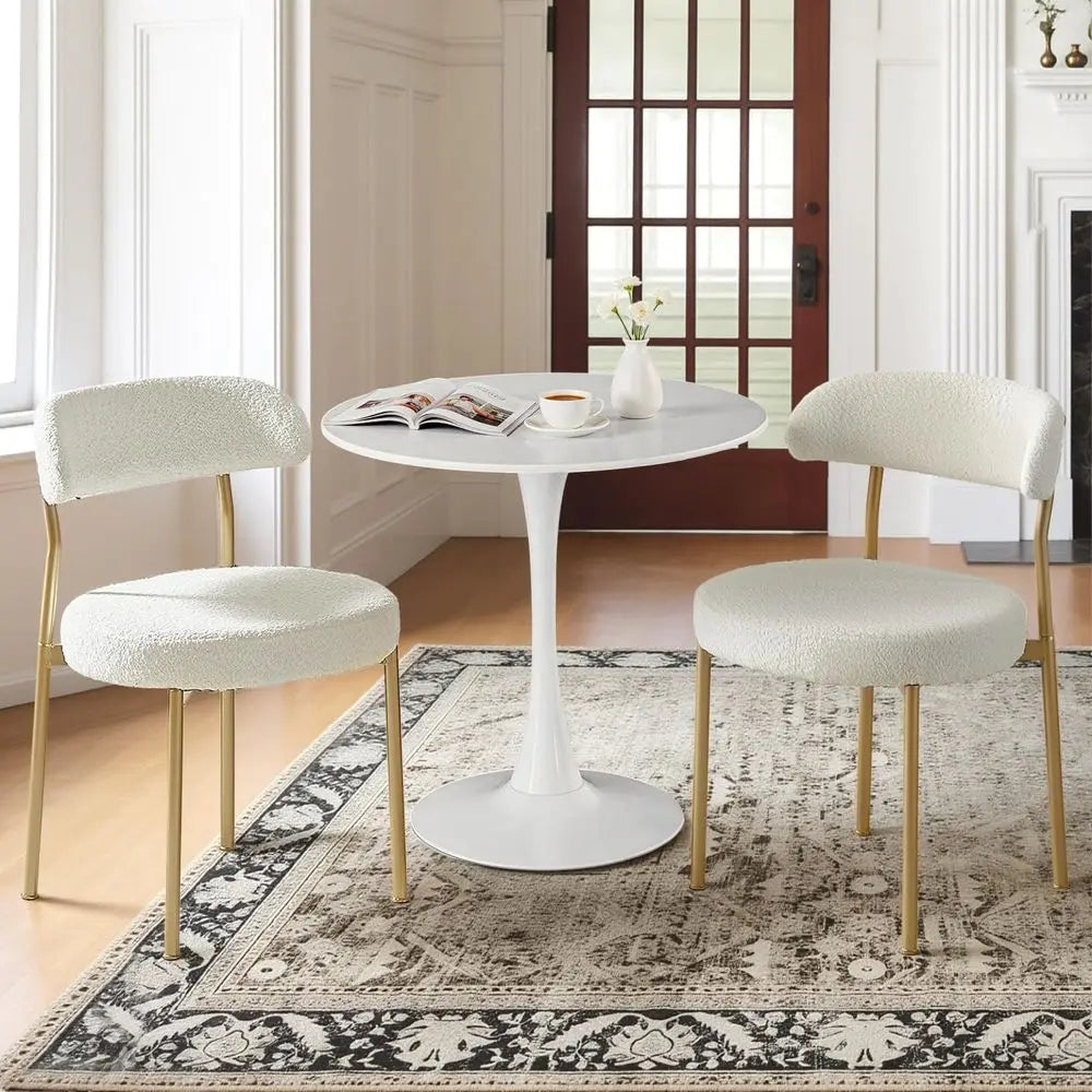Kitchen Table and Chairs for 2, 24 Dining Table Set for 2 with Boucle Upholstered Chairs, 3 Piece Round Kitchen Table Set, Dinin