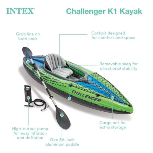 1 Person Durable Vinyl Streamline Sporty Inflatable Kayak with Inflatable Seat and Backrest Oar Pump Carrying Bag Repair Kit 2