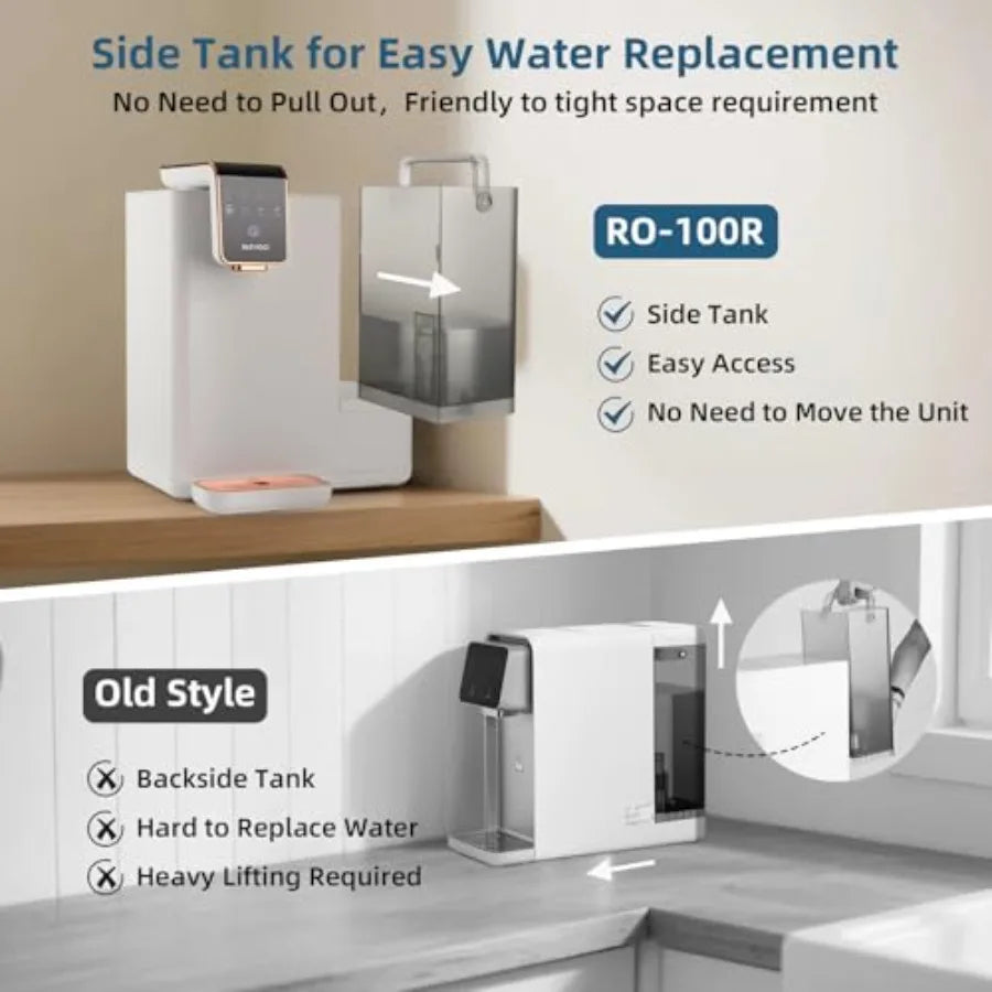 Reverse Osmosis Water Filter Countertop 100GPD 5-Stage RO Water Filtration System with TDS Real-Time Displaying 4L Capacity Tan