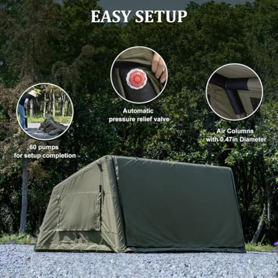 Inflatable Canvas Tent with Pump Easy Setup Blow Up Tent for Camping Outdoor Waterproof Durable Tent in Beige with Fast Inflati