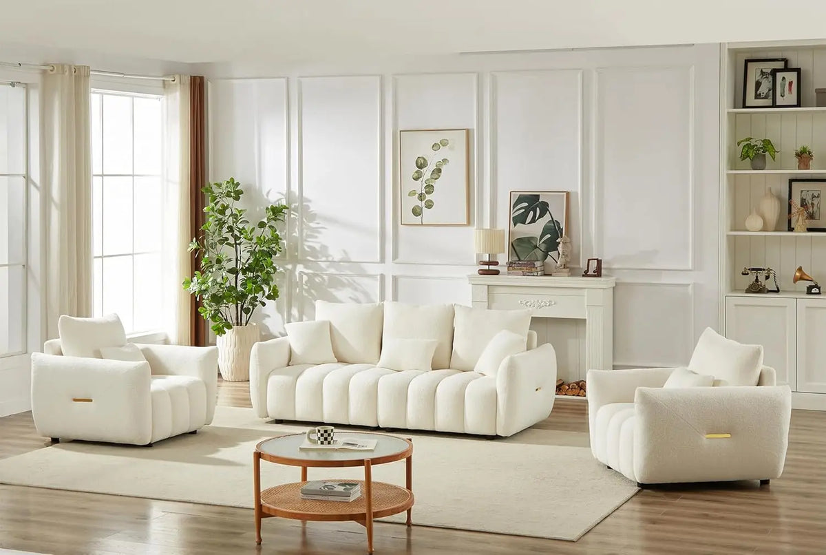 Set of 3 Teddy Sofa for Living Room, Modern 2 Units Deep Seat Sofa Chairs and an Oversized 3-Seater Cloud Boucle, Customized