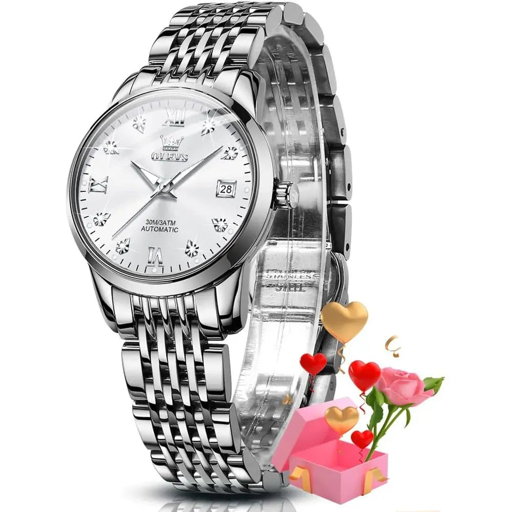 OLEVS Automatic Women Watches Diamond Tourbillon DrWrist Watches Moon Phase Waterproo Luminous