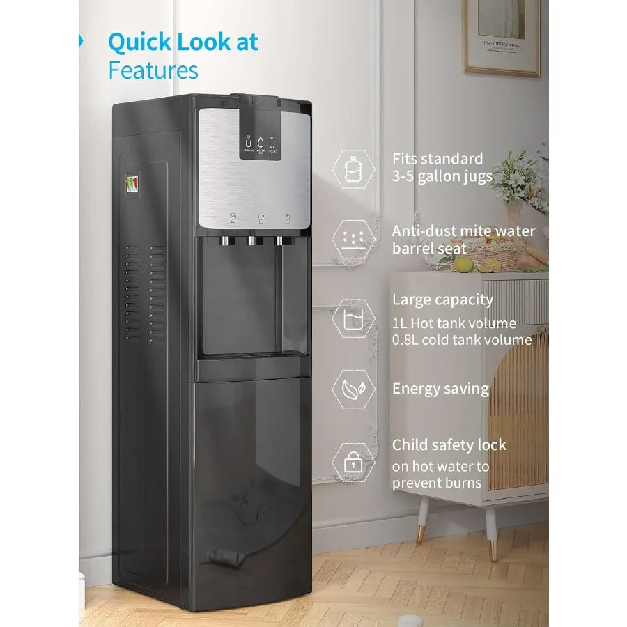 Bottom Loading Water Cooler Dispenser for 3 or 5 Gallon Bottles with Hot Cold Room Temperature Settings Stainless Steel Child S