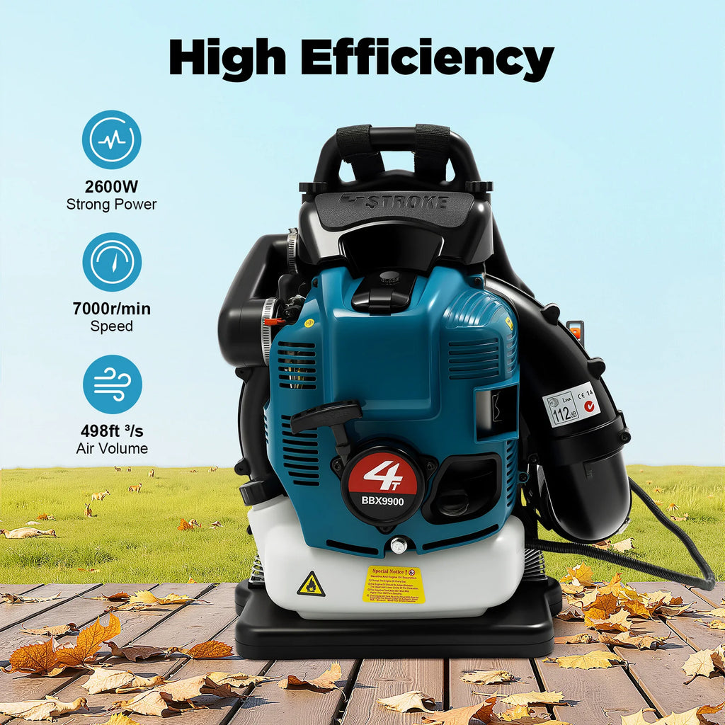 Backpack Leaf Blower 75.6cc 4-Stroke Gas Powered Blower Cordless Garden Blower for Yard Lawn Care Street Cleaning