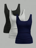 3-Pack Women's Ruched Waist Bodycon Tank Tops, Casual Scoop Neck Camis for Daily Wear