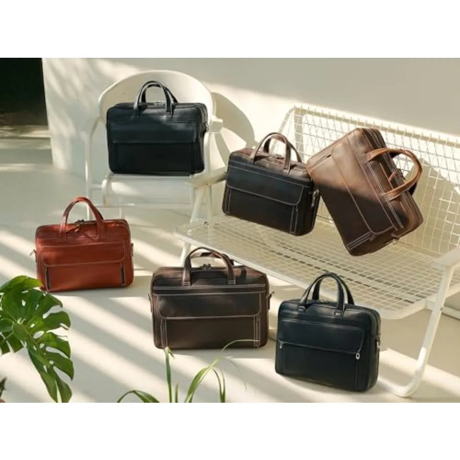 Masa Kawa Leather Briefcase for Men 15.6 17 Laptop Computer Case Business Travel Work Messenger Cross Body Shoulder Bag