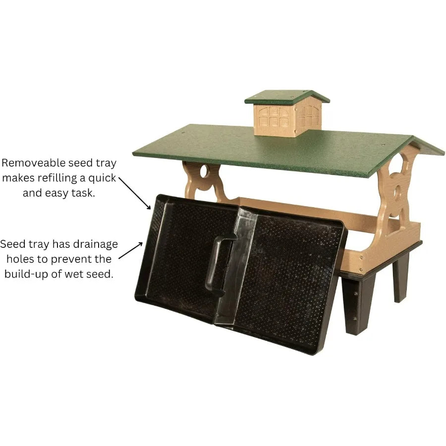 Colossal Ground Fly Thru Bird Feeder - Massive Covered Platform Bird Feeder - Removable Tray Holds 16 Cups - Roof Helps Seed St