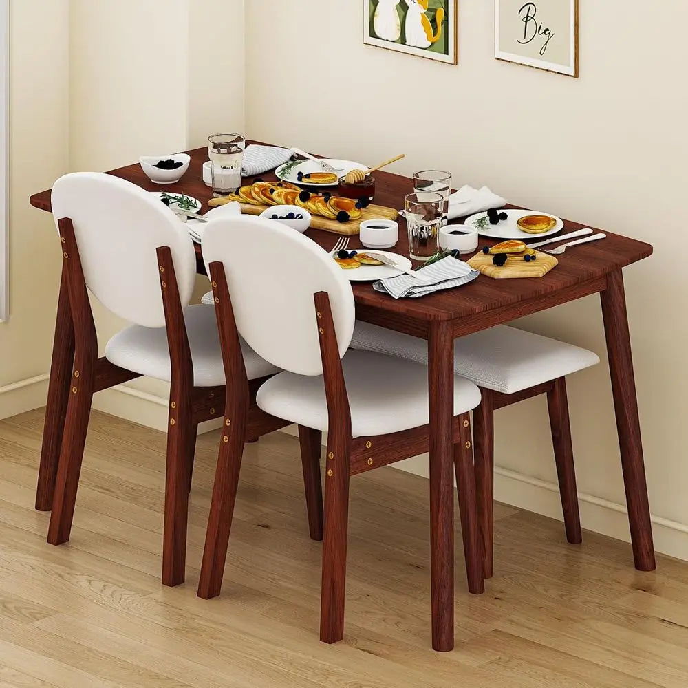 Dining Table Set or 4, w/ 2 Upholstered Chairs, Bench Seat, 4-Piece Dining Set, Compact -Century ern Kitchen Table & Chair or Ki