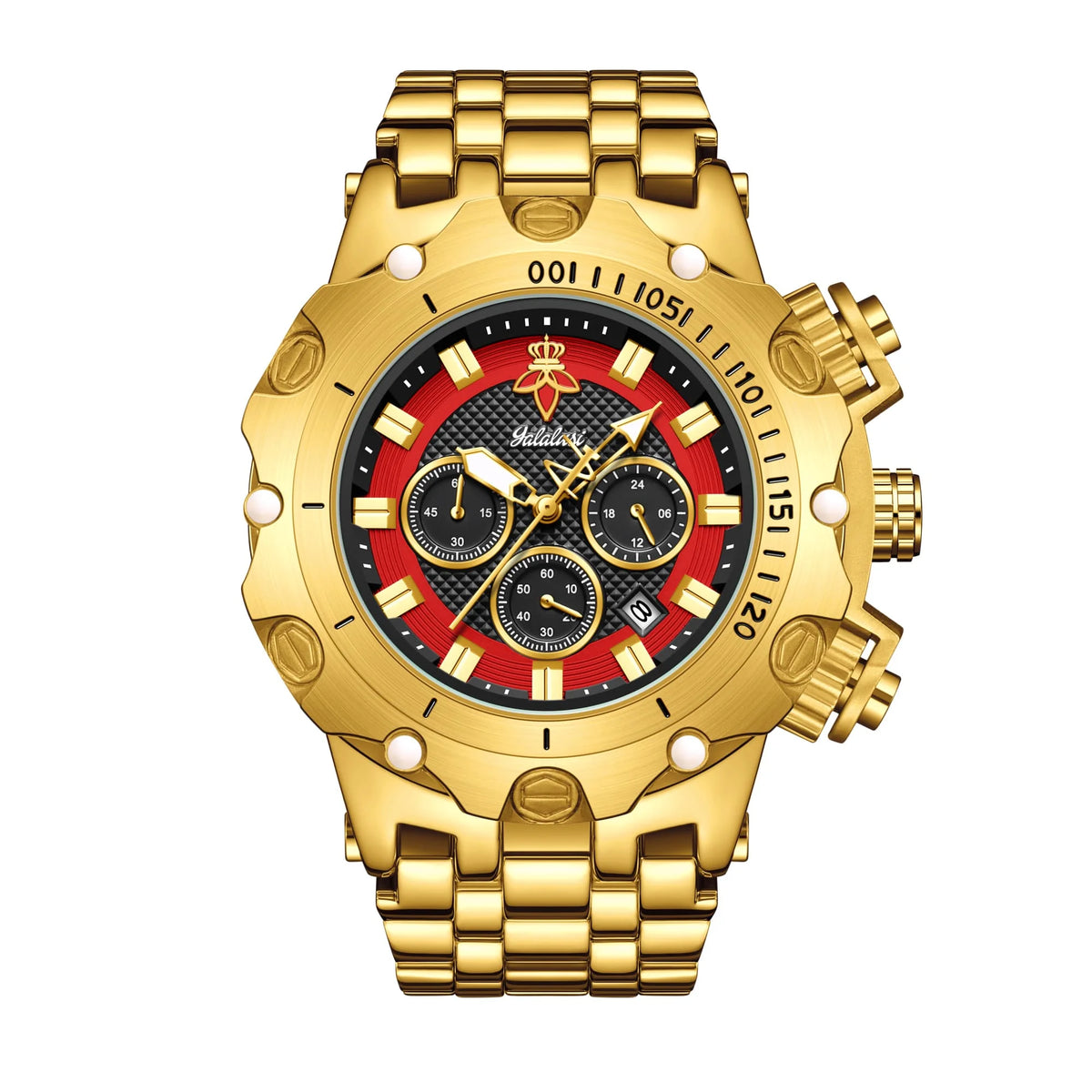 YaLaLuSi Men's Multifunctional Luxury Watch Gold Strap with Atmospheric Dial Fashionable and Practical Gift box