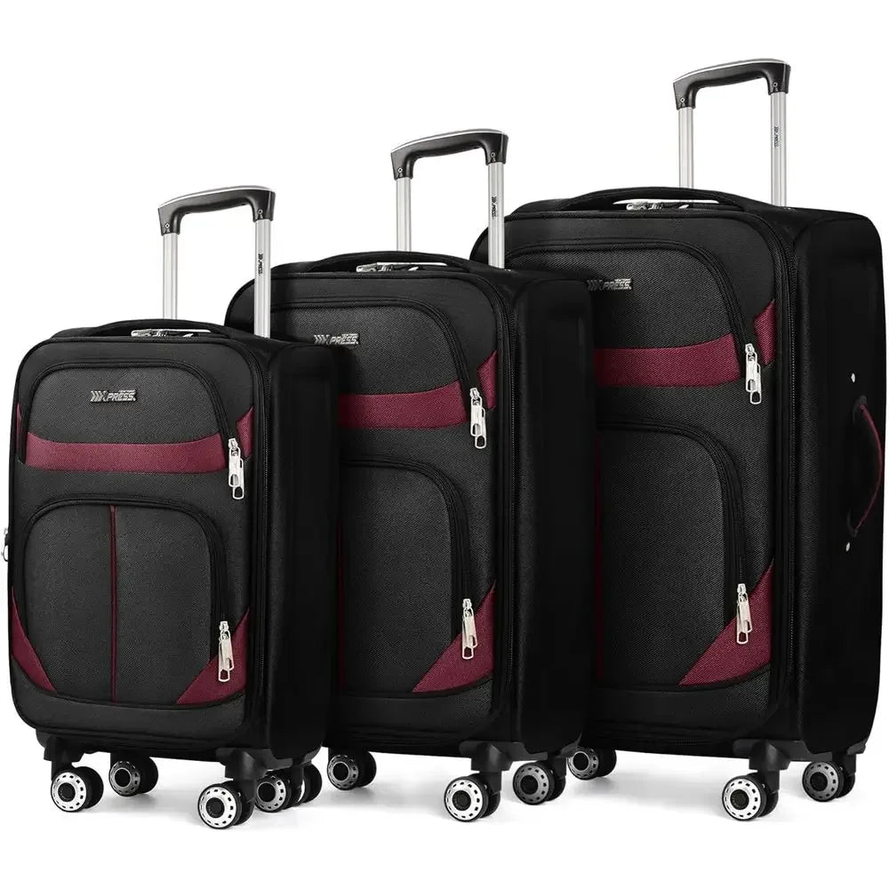 Expandable Large Luggage Set with Front Open Pocket, Lightweight & Durable, Double Spinner Wheels, Lockable (Black, 20in/24in/28