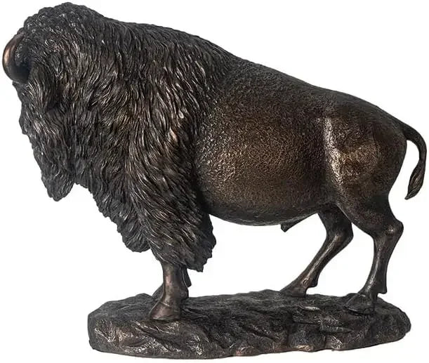 Majestic Bison Statue Large Cold Cast Bronze Sculpture of American Buffalo for Western and Rustic Nature Themed Home Decor 18" W