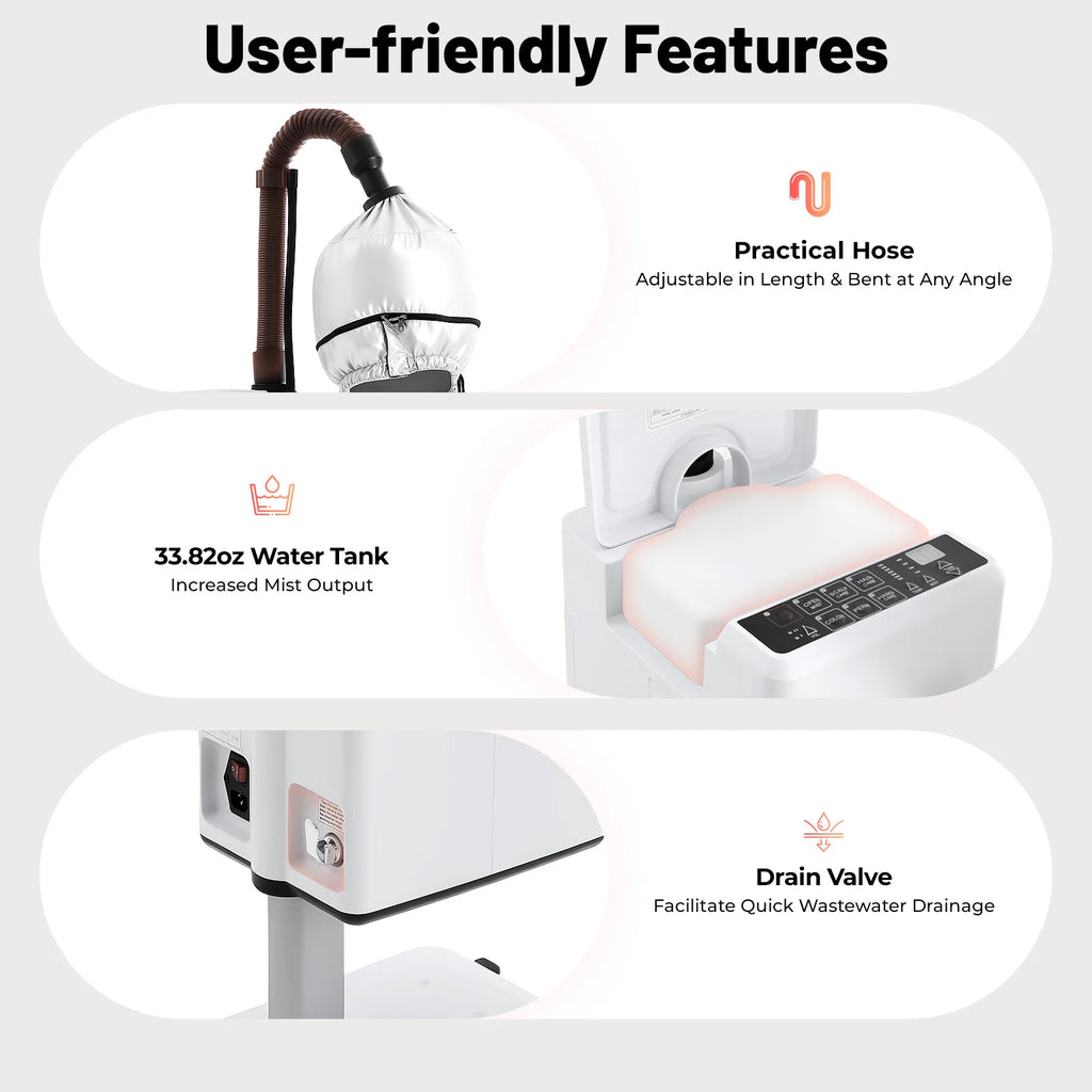 White Mobile Nano Steam Hair Dye Perm Machine Anion Vapor Hair Steamer 110V US Plug With Universal Wheels