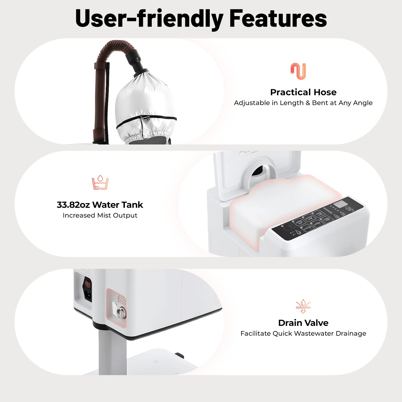 White Mobile Nano Steam Hair Dye Perm Machine Anion Vapor Hair Steamer 110V US Plug With Universal Wheels
