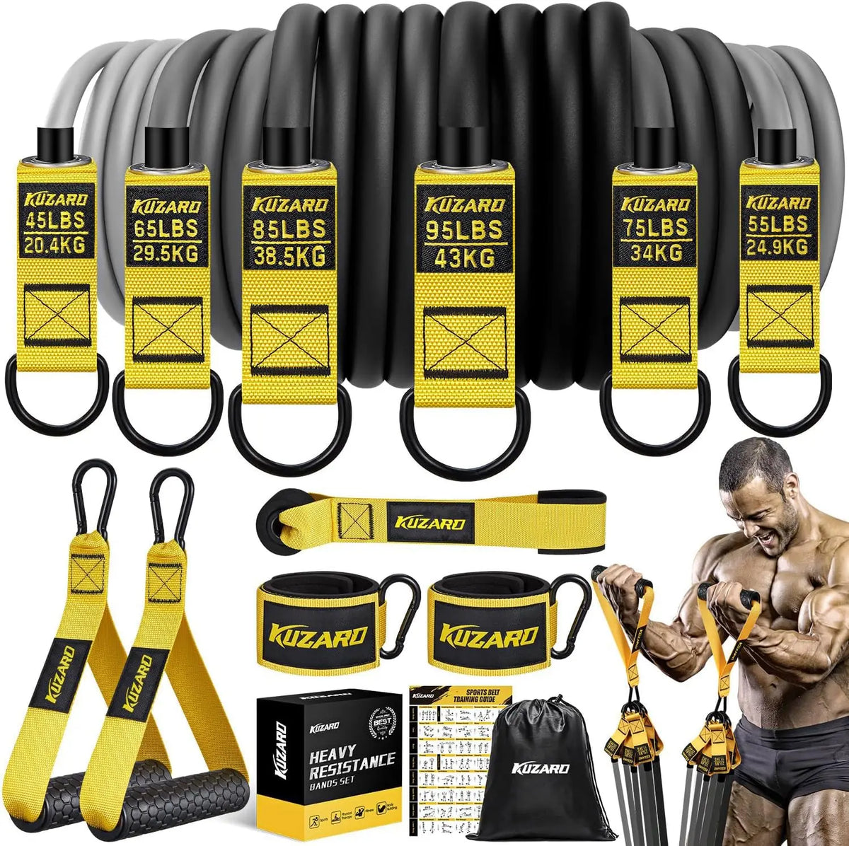 300lbs Heavy Resistance Bands Set with Handles for Strength Training, Yoga & Home Workout Equipment