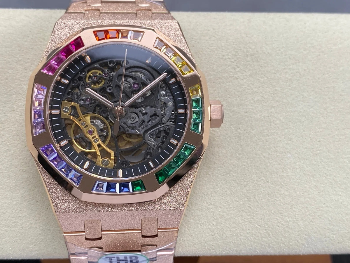 New Luxury Super Quality Mechanical Watch 41mm THB Factory 3132 Movement 15407 Gold Skeleton Watch