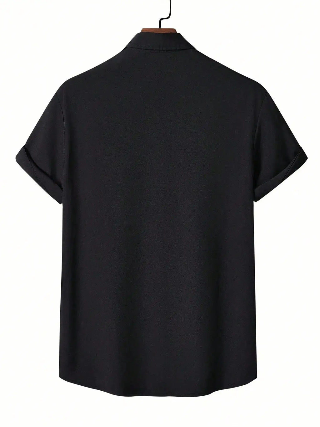 Men's Black Short Sleeve Button-Up Shirt with Cat Graphic Print