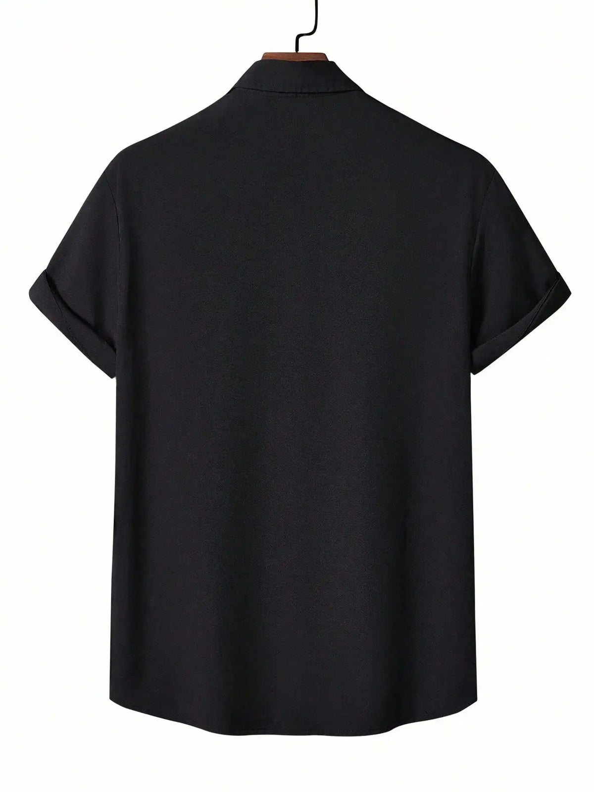 Men's Black Short Sleeve Button-Up Shirt with Cat Graphic Print