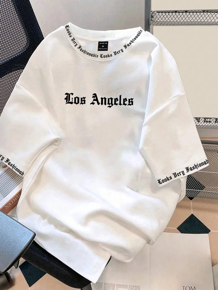 Black Oversized Graphic Print Crew Neck T-Shirt with Gothic Font Design