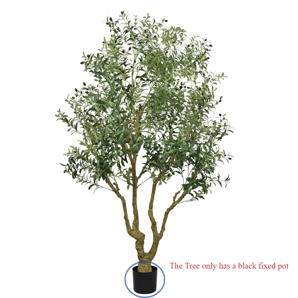 8FT Tall Artificial Olive Tree-Large Faux Potted Tree with Natural Trunk and Lifelike Olive Leaves and Fruit,Decorative Plant