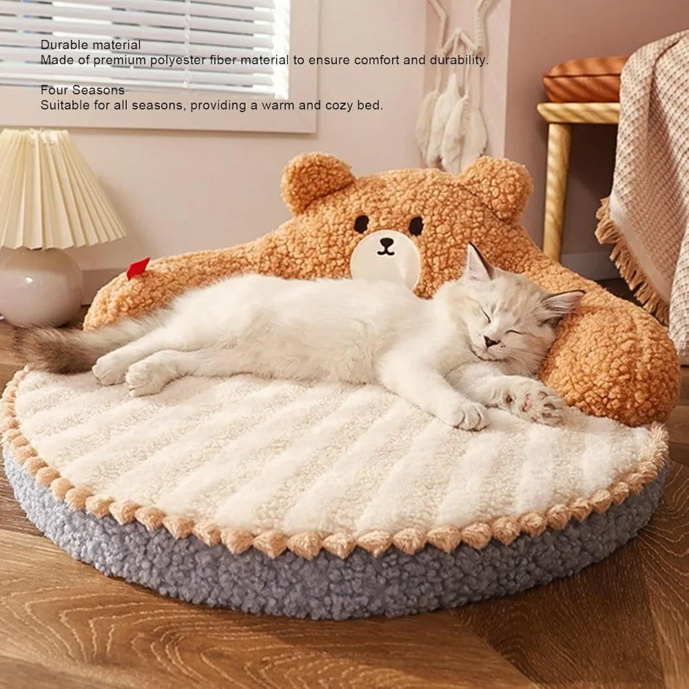 Round Multifunctional Washable Cat Nest, Cute Pet Bed for All Seasons, Comfortable Sleeping House for Indoor Cats