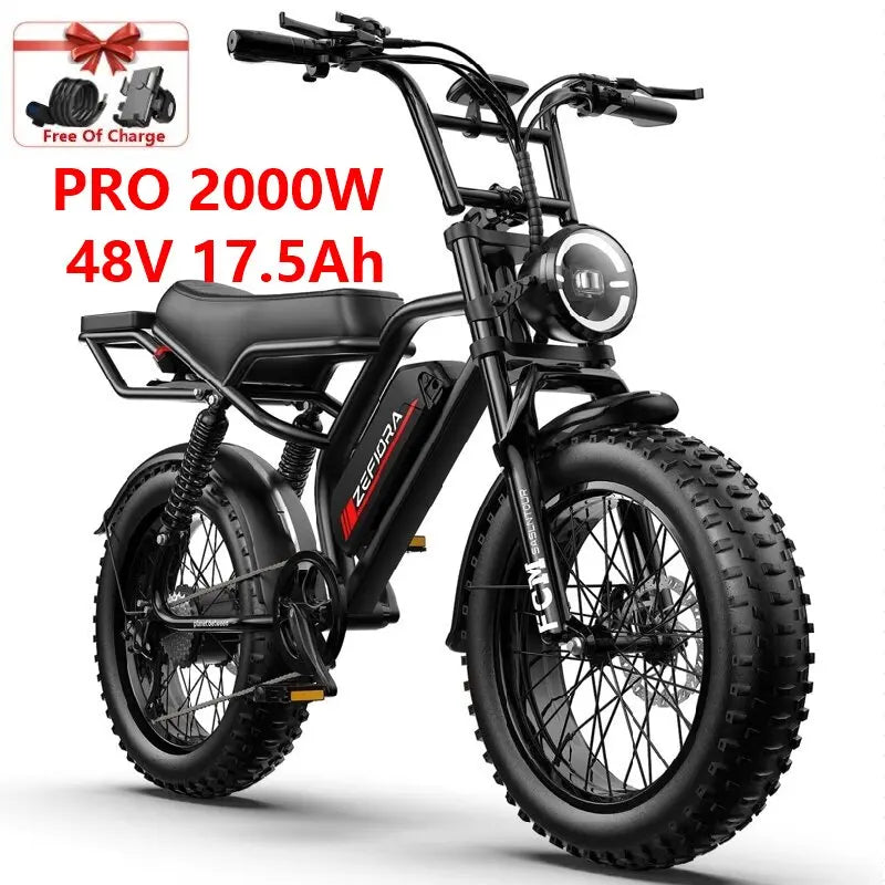 ZEFIORA 2000W Adult Electric Bike, 48V 20Ah 60 Miles Electric Bicycle,20" Fat Tire Full Suspension Electric Mountain Bike