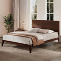 Mid Century Queen Size Bed Frame with Headboard, Bamboo Wood Queen Platform Bed with Slat, Heavy Duty Steel Center, Customized