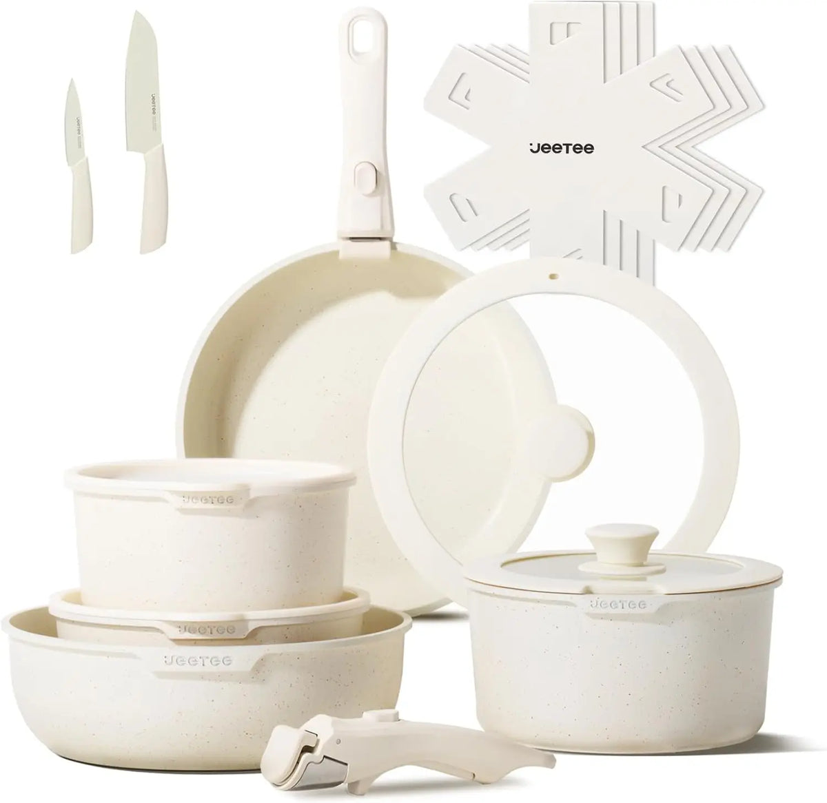 Pots and Pans Set Non Stick 17pcs, Kitchen Cookware Sets with Detachable Handle, Induction Nonstick Cookware Set with Removable