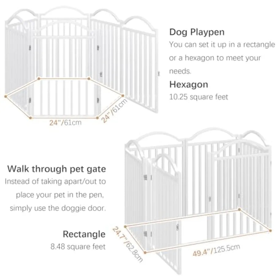 Freestanding Dog Gate with Door Walk Through 144 Extra Wide 32 Extra Tall Metal Pet Gate Accordion Puppy Folding Playpen Indoor