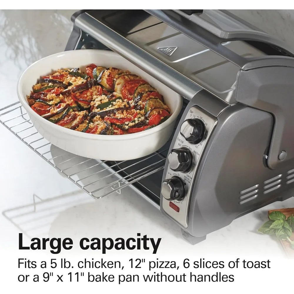 6 Slice Convection Toaster Oven with Roll Top Door Bake Broil Toast Auto Shutoff Silver