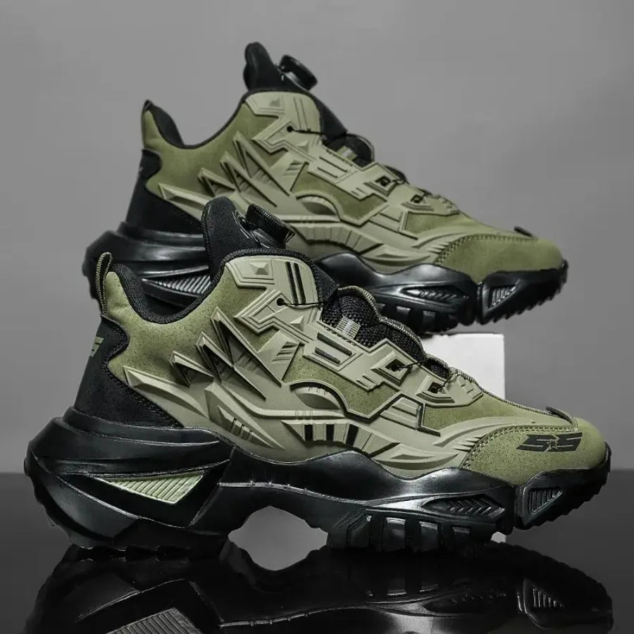Men's Olive and Black All-Season Mid-Top Sneakers - Breathable Lightweight Road Running Shoes with Cushioned EVA Sole Non-Slip