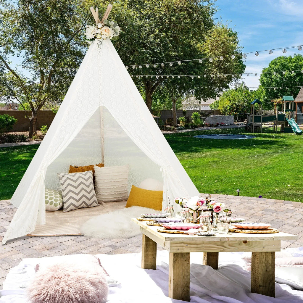 85" Height 5 Sides Huge Lace Teepee Tent for Kids Adult Wedding w/ Light Strings