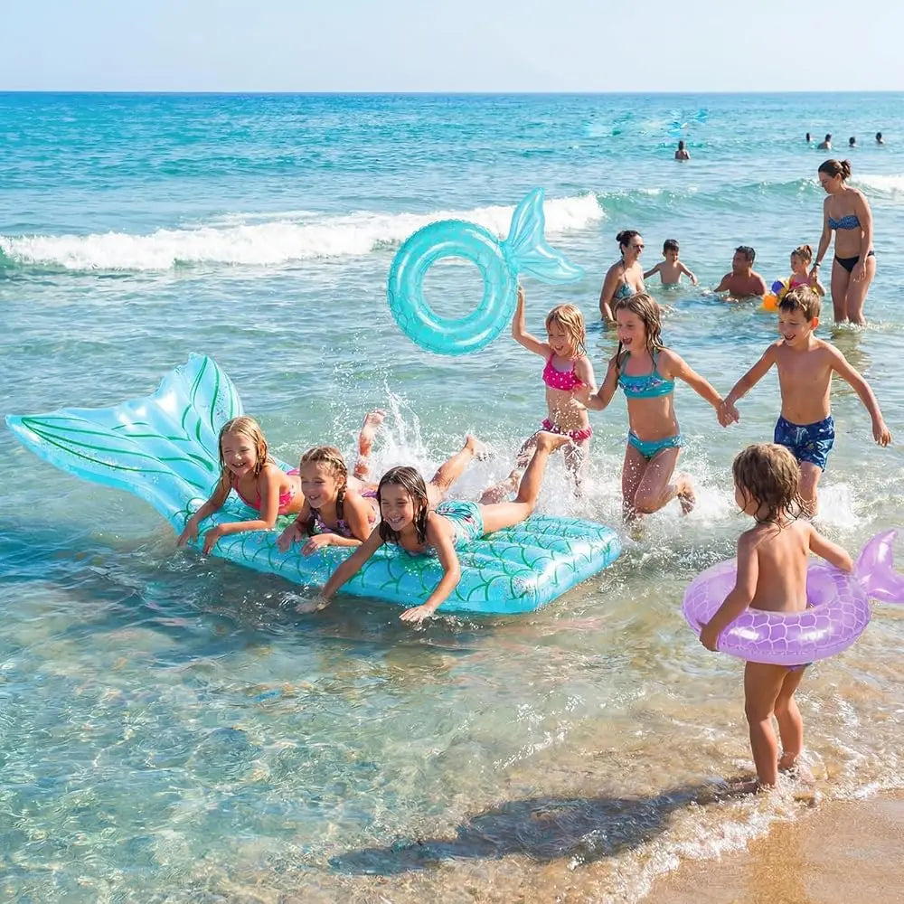 5 Pack Pool Floats Include 4 Pcs Mermaid Inflatable Pool Float Tube 1 Pcs Floatie Raft Mermaid Tail Swim Ring for Beach Water