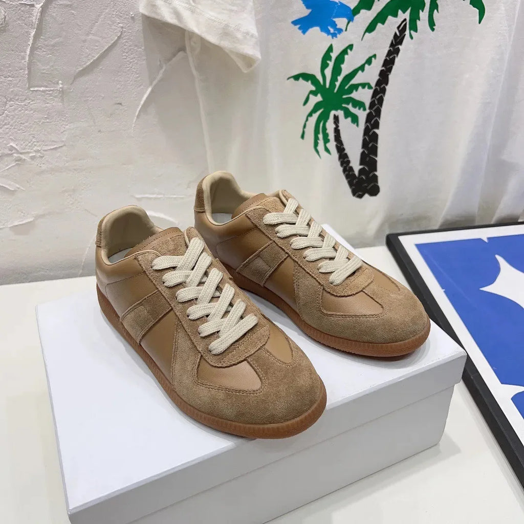New Cowhide Retro German Training Shoes Men Women White Sneakers Genuine Leather Soft Couple Breathable Durable Athletic Fashion