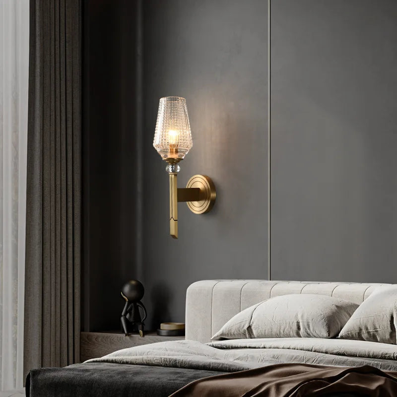 Post modern light luxury crystal all copper wall lamp corridor living room background wall creative design bedroom bedside lamp