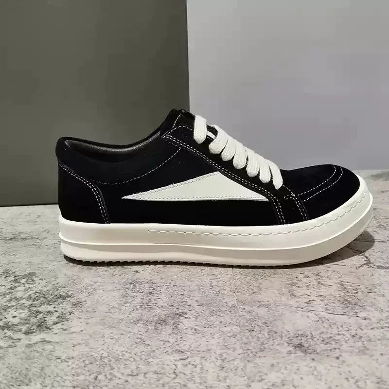 2026 Unisex Thick Sole Leather Sneakers Black White Lace-Up Dark Street Style High Fashion Casual Skate Shoes Premium Quality