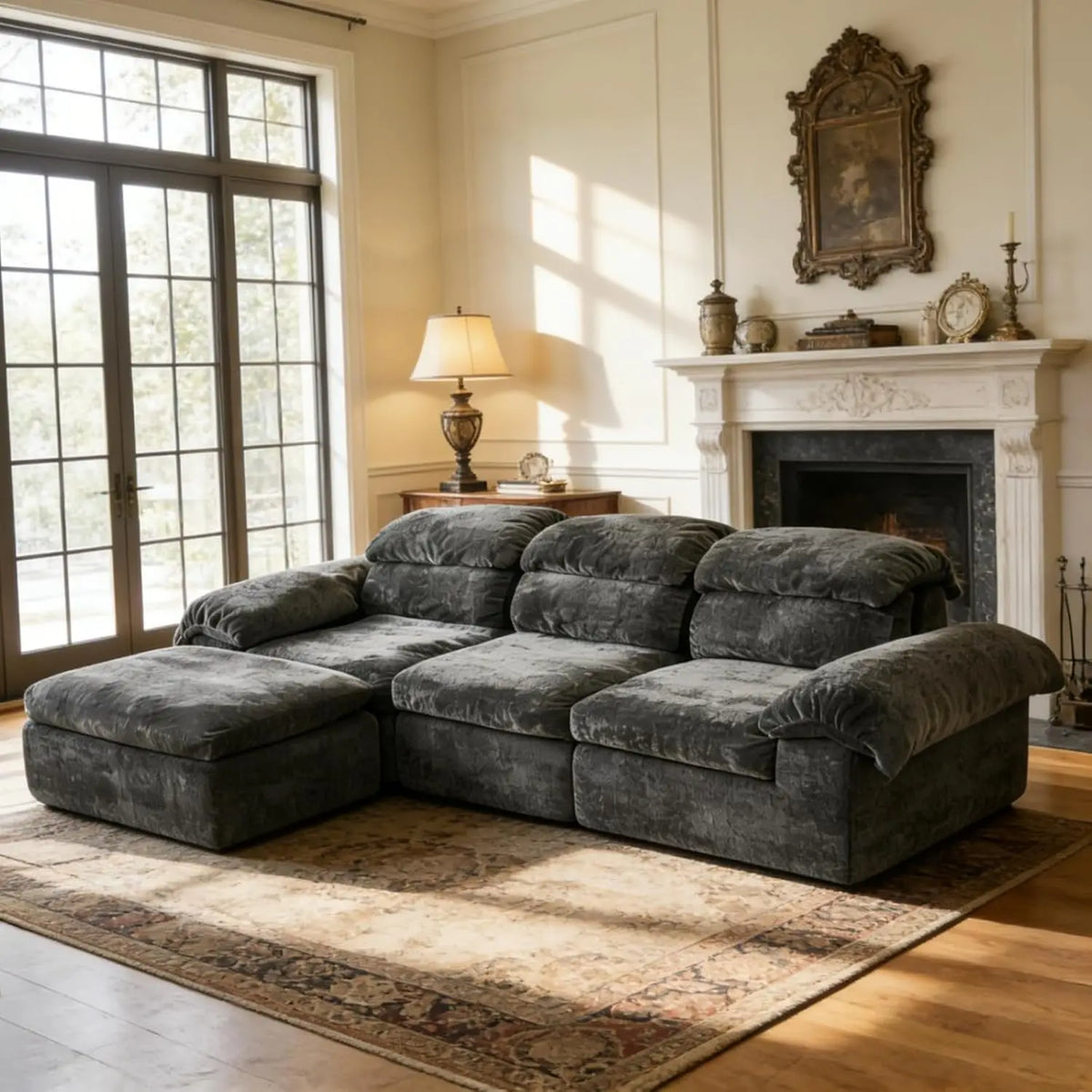 Modular Sectional Sofa, 115" L-Shaped Cloud Couch with Deep Seat, Fluffy Upholstered Sofa with Chaise & Ottoman,, Customized