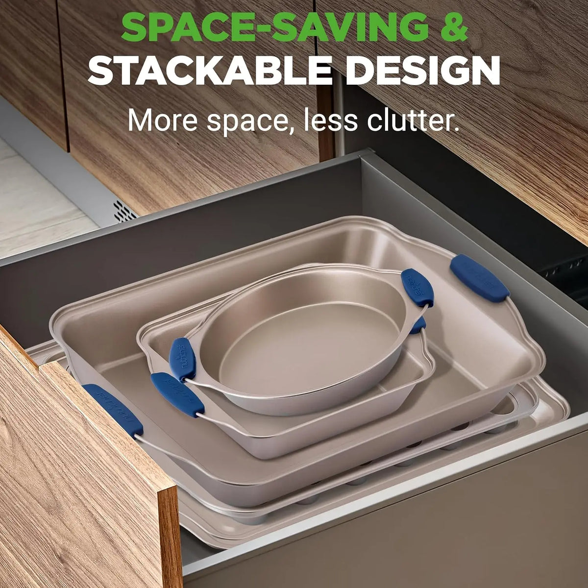 10-Piece Nonstick Bakeware Set - Premium Carbon Steel Baking Pan Set w/Heatsafe Silicone Handles