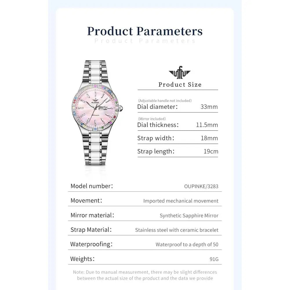 OUPINKE Automatic Watches or Women Diamond Luxury DrSel Winding StainlSteel Sapphire Crystal Ceic Ladies Watches