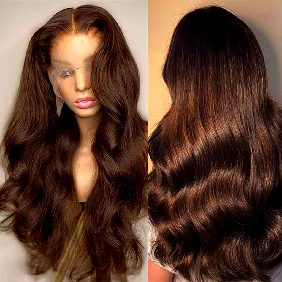 chocolate brown human hair wig 13x6 hd lace frontal wig 32 30 Inch 250 density Women body wave 13x4 hd lace front human hair wig