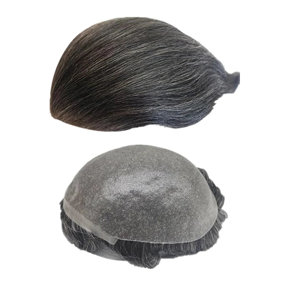 ISKIN PU #1B20 Human Hair Toupee Straight Full PU Toupee For Men Injection Human Hair Men's Wigs Durable Skin Male Hair 8*10inch