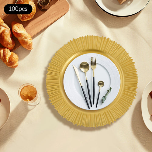 100Pcs PP Charger Plates Set,Gold Round Charger Plates Diameter 33cm for Wedding Party Baby Shower