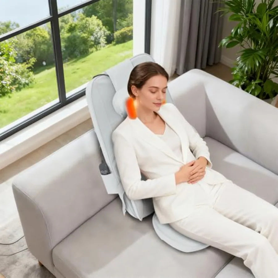 Neck and Back Massager with Heat for Pain Relief Deep Tissue Shiatsu Kneading Massage Chair Pad Grey Home Office Use Gift for W
