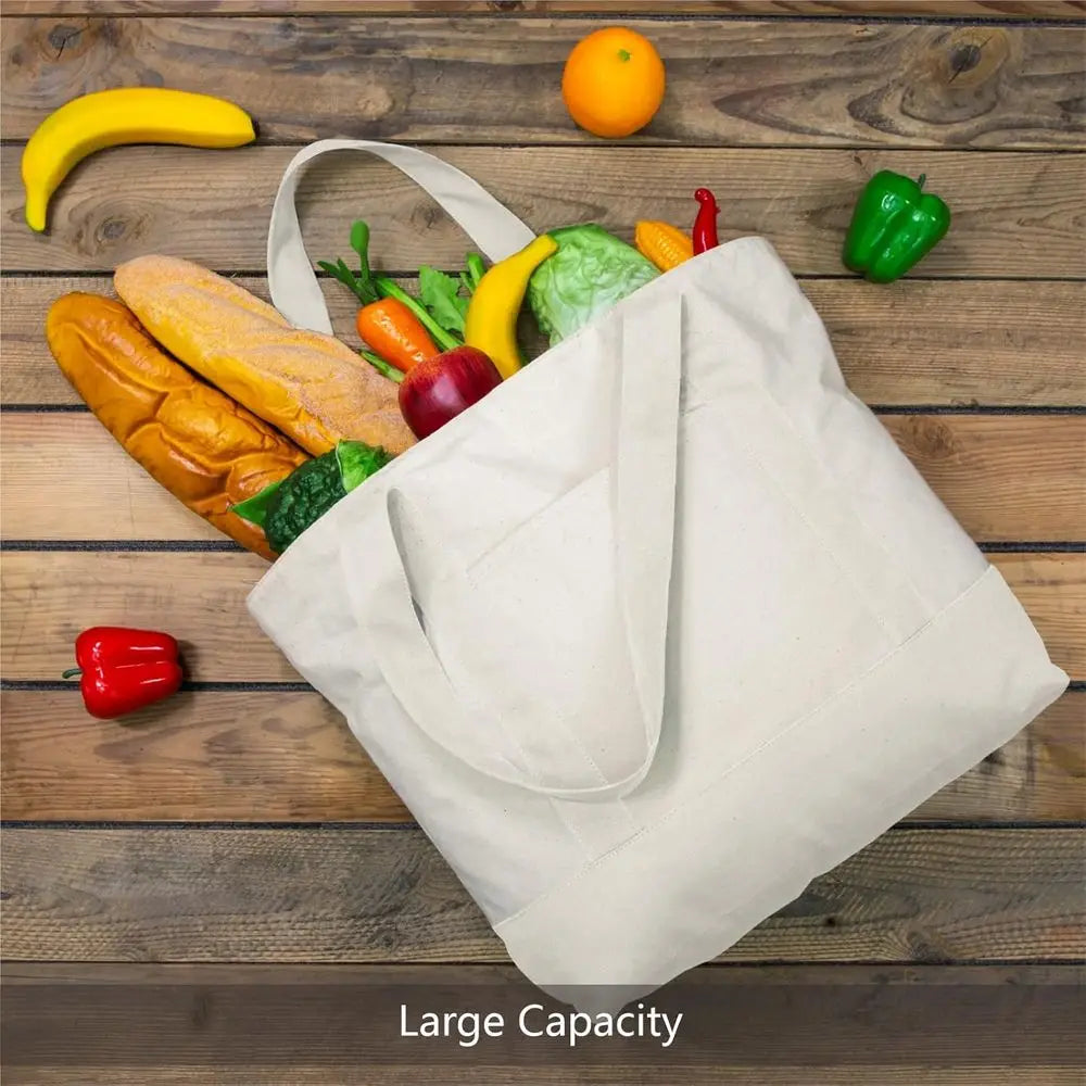 TOPDesign 30-Pack Canvas Tote Bags with an External ket, Reusable Grocery Shopping Bags, Top Zipper Closure, Daily entials (Natu