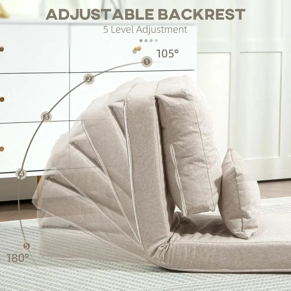 Convertible Sofa Bed with Adjustable Backrest, Metal Legs and Pillows, Suitable for Living Room and Bedroom, Beige