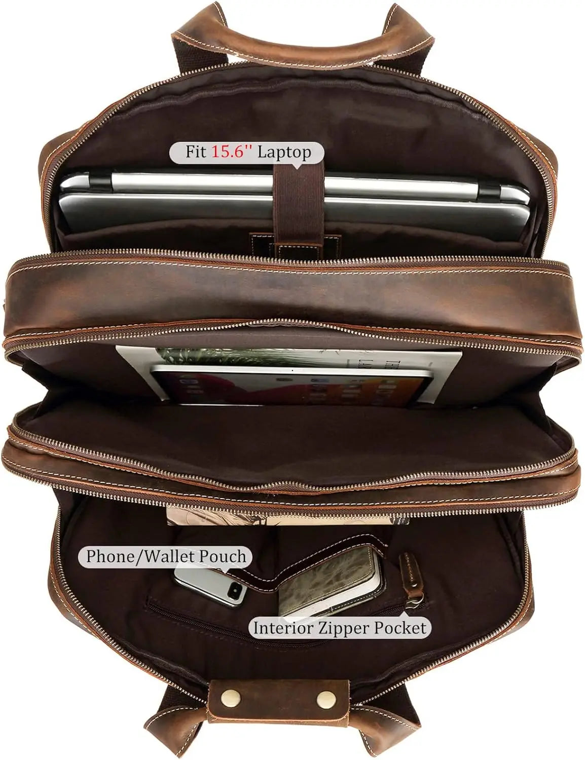 17'' Large Leather Laptop Briefcase for Men, Durable Business Messenger Bag with Full Grain Cowhide