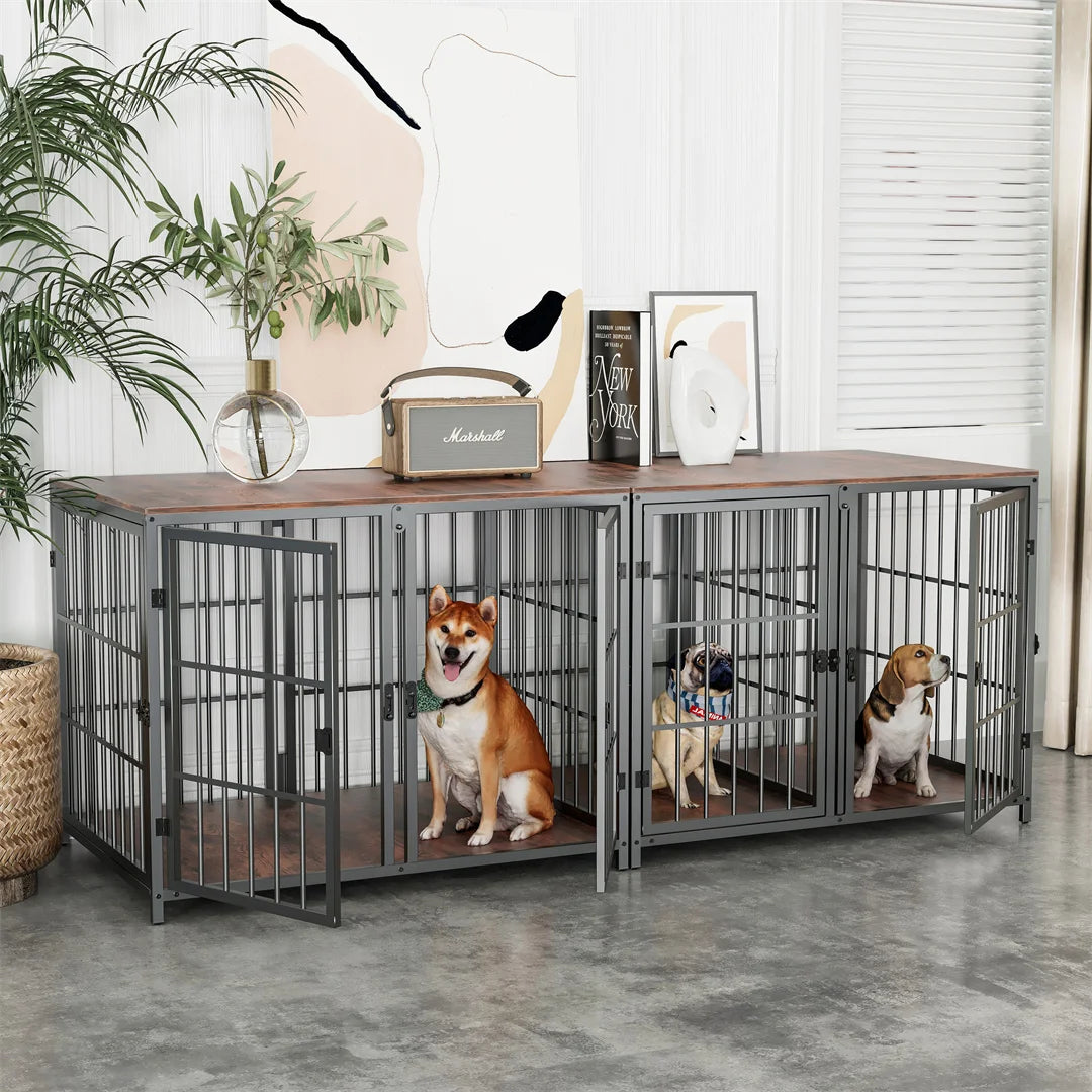Heavy Duty Wooden Dog Crate Furniture Side Table,Pet Kennel with 4 Doors & Lock Latches for Small/Medium Dogs