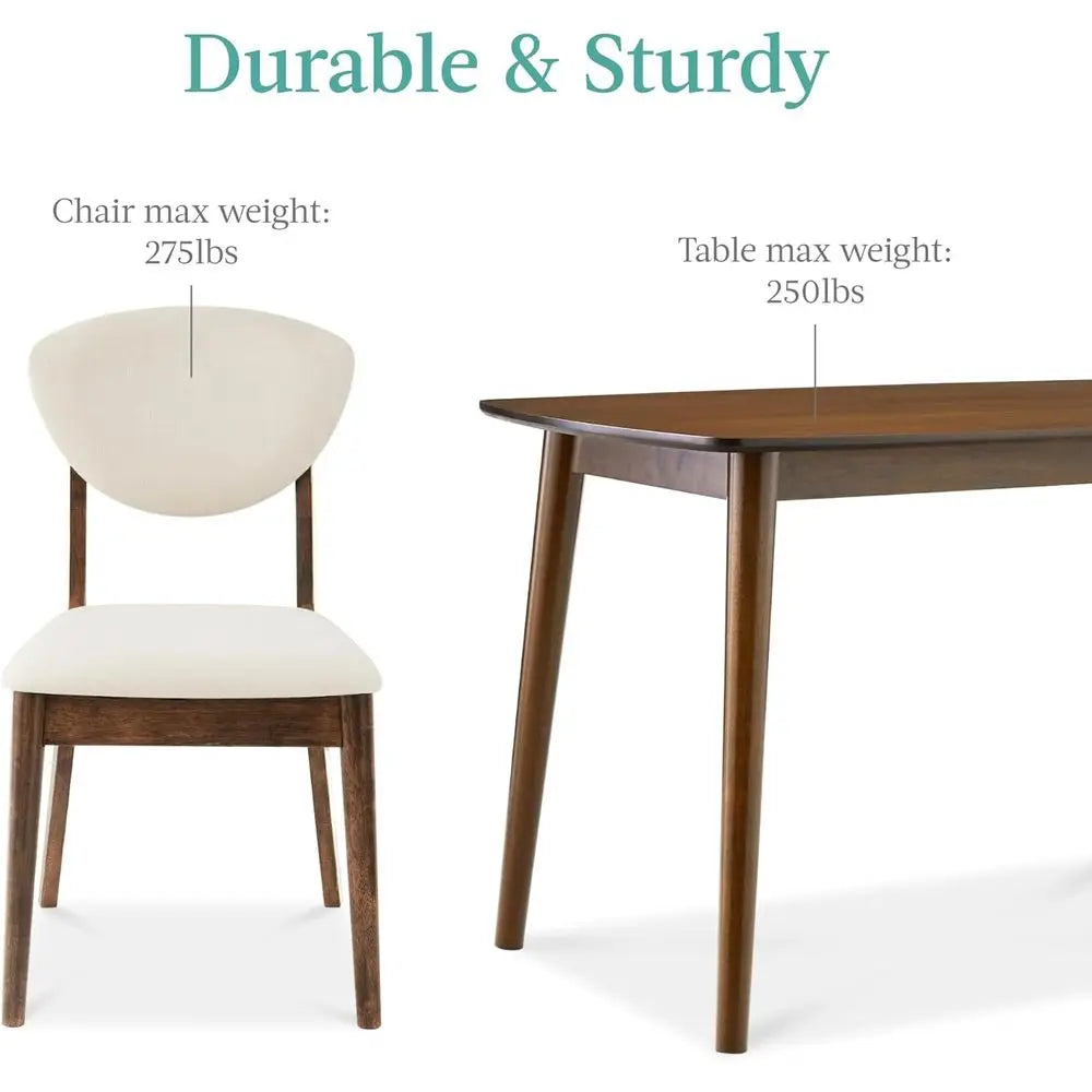 5-Piece Dining Set, Compact -Century ern Table & Chair Set or Home, Aparent w/ 4 Chairs, Padded Seats & Backrests, Wooden e - Wa