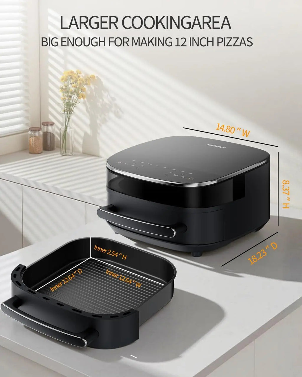 Large Air Fryer with Digital Controls, Dual Heating Tech, View Window & Light - Cooks Pizza, Steaks Fast